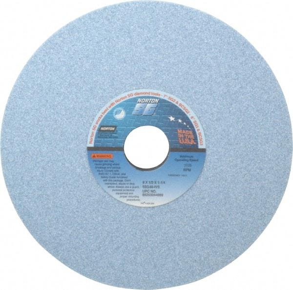 Norton - 8" Diam x 1-1/4" Hole x 1/2" Thick, I Hardness, 46 Grit Surface Grinding Wheel - Ceramic, Type 1, Coarse Grade, 3,105 Max RPM, Vitrified Bond, No Recess - Americas Industrial Supply