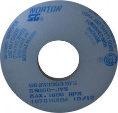 Norton - 14" Diam x 5" Hole x 1" Thick, J Hardness, 60 Grit Surface Grinding Wheel - Ceramic, Type 1, Medium Grade, 1,800 Max RPM, Vitrified Bond, No Recess - Americas Industrial Supply