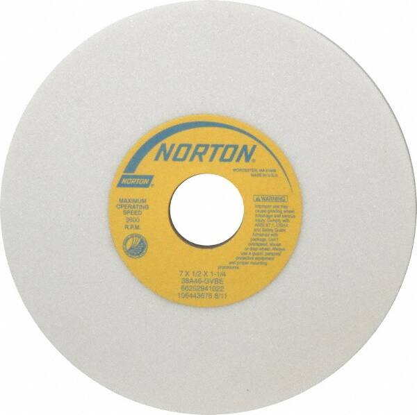 Norton - 7" Diam x 1-1/4" Hole x 1/2" Thick, G Hardness, 46 Grit Surface Grinding Wheel - Aluminum Oxide, Type 1, Coarse Grade, 3,600 Max RPM, Vitrified Bond, No Recess - Americas Industrial Supply