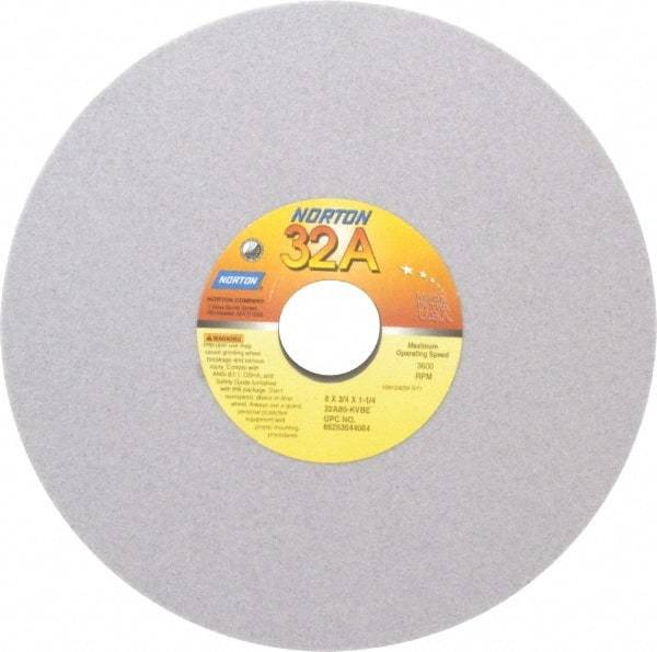 Norton - 8" Diam x 1-1/4" Hole x 3/4" Thick, K Hardness, 80 Grit Surface Grinding Wheel - Aluminum Oxide, Type 1, Medium Grade, 3,600 Max RPM, Vitrified Bond, No Recess - Americas Industrial Supply
