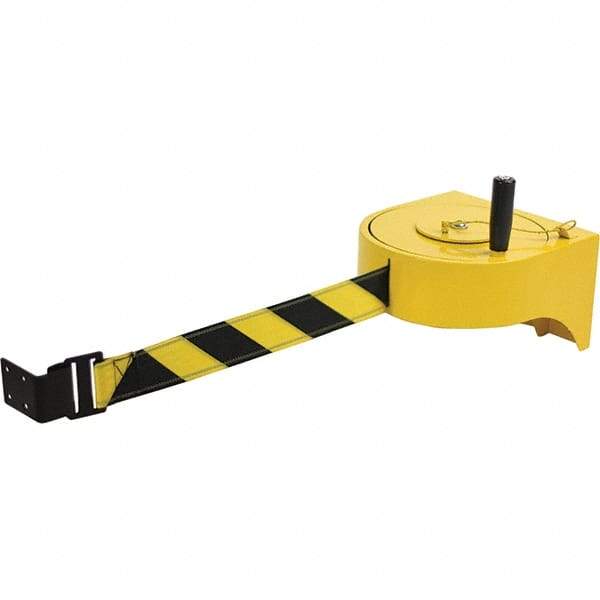 Tensator - 5-1/2" High x 8-1/2" Long x 9" Wide Retractable Barrier Belt - Yellow Powdercoat Finish, Yellow, Use with Wall Mount - Americas Industrial Supply