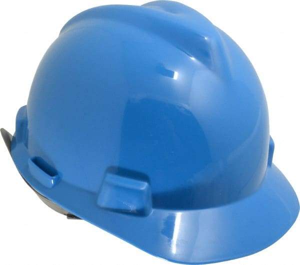 MSA - ANSI Type I, Class E Rated, 4-Point, Pin Lock Adjustment Hard Hat - Size 6-1/2 to 8, Blue, Standard Brim - Americas Industrial Supply