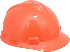 MSA - ANSI Type I, Class E Rated, 4-Point, Pin Lock Adjustment Hard Hat - Size 6-1/2 to 8, Orange, Standard Brim - Americas Industrial Supply