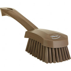 Vikan - 1.3" Bristle Length, Polyester Scrub Brush - 4-1/4" Long x 2-3/4" Wide Head, 10" OAL, Ergonomic Handle, Brown, Polypropylene Block - Americas Industrial Supply
