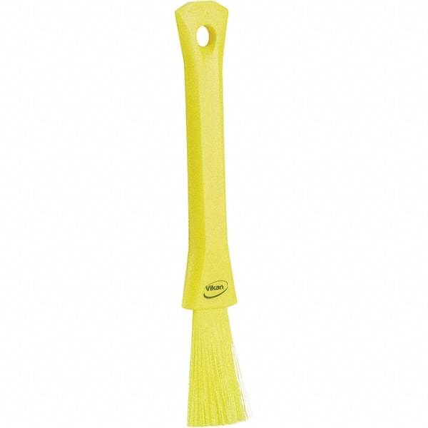 Vikan - 2-1/4" Bristle Length, Polyester Detail Brush - 1-1/4" Long x 0.4" Wide Head, 8.07" OAL, Ergonomic Handle, Yellow, Polypropylene Block - Americas Industrial Supply