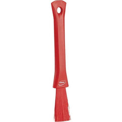 Vikan - 2-1/4" Bristle Length, Polyester Detail Brush - 1-1/4" Long x 0.4" Wide Head, 8.07" OAL, Ergonomic Handle, Red, Polypropylene Block - Americas Industrial Supply