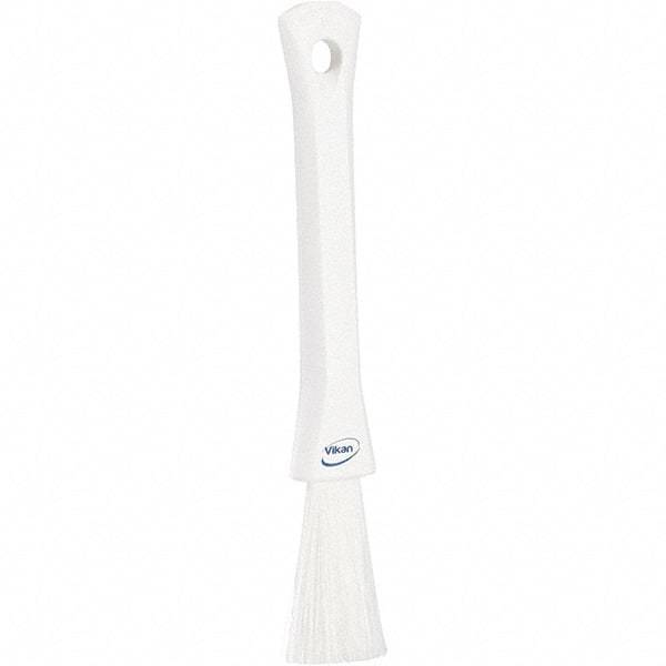 Vikan - 2-1/4" Bristle Length, Polyester Detail Brush - 1-1/4" Long x 0.4" Wide Head, 8.07" OAL, Ergonomic Handle, White, Polypropylene Block - Americas Industrial Supply