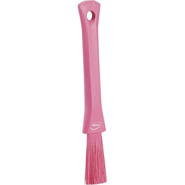 Vikan - 2-1/4" Bristle Length, Polyester Detail Brush - 1-1/4" Long x 0.4" Wide Head, 8.07" OAL, Ergonomic Handle, Pink, Polypropylene Block - Americas Industrial Supply