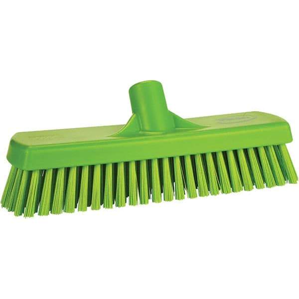 Vikan - 1.7" Bristle Length, Polyester Scrub Brush - 11-1/4" Long x 3" Wide Head, 11-1/4" OAL, Green, Polypropylene Block - Americas Industrial Supply