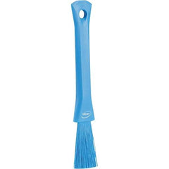 Vikan - 2-1/4" Bristle Length, Polyester Detail Brush - 1-1/4" Long x 0.4" Wide Head, 8.07" OAL, Ergonomic Handle, Blue, Polypropylene Block - Americas Industrial Supply