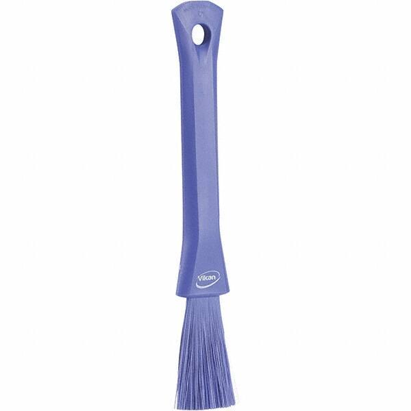 Vikan - 2-1/4" Bristle Length, Polyester Detail Brush - 1-1/4" Long x 0.4" Wide Head, 8.07" OAL, Ergonomic Handle, Purple, Polypropylene Block - Americas Industrial Supply