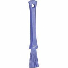 Vikan - 2-1/4" Bristle Length, Polyester Detail Brush - 1-1/4" Long x 0.4" Wide Head, 8.07" OAL, Ergonomic Handle, Purple, Polypropylene Block - Americas Industrial Supply