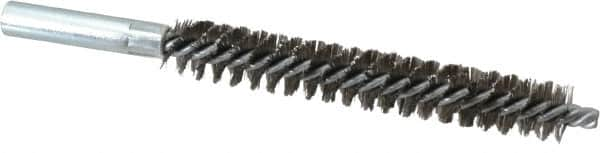 Schaefer Brush - 4" Brush Length, 5/8" Diam, Double Stem, Double Spiral Tube Brush - 6" Long, Stainless Steel, 12-24 Female Connection - Americas Industrial Supply