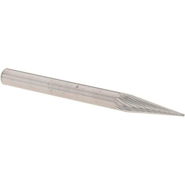 M.A. Ford - 1/8" Cut Diam, 1/8" Shank Diam, Cone Head Double Cut Burr - Carbide, Point End, 7/16" LOC, 1-1/2" OAL - Americas Industrial Supply