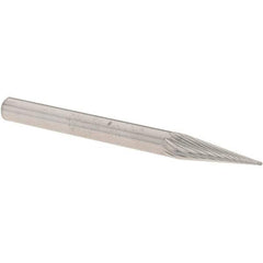 M.A. Ford - 1/8" Cut Diam, 1/8" Shank Diam, Cone Head Double Cut Burr - Carbide, Point End, 7/16" LOC, 1-1/2" OAL - Americas Industrial Supply