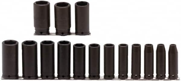 Proto - 15 Piece 1/2" Drive Deep Well Impact Socket Set - 6 Points, 3/8" to 1-1/4" Range, Inch Measurement Standard - Americas Industrial Supply