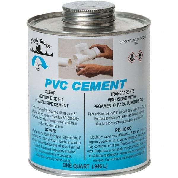 Black Swan - 1 Qt Medium Bodied Cement - Clear, Use with PVC - Americas Industrial Supply