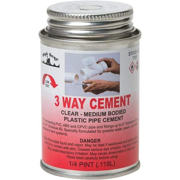 Black Swan - 1/4 Pt Medium Bodied Cement - Clear, Use with ABS, PVC & CPVC up to 6" Diam - Americas Industrial Supply