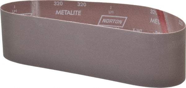 Norton - 4" Wide x 36" OAL, 320 Grit, Aluminum Oxide Abrasive Belt - Aluminum Oxide, Extra Fine, Coated, X Weighted Cloth Backing, Series R228 - Americas Industrial Supply