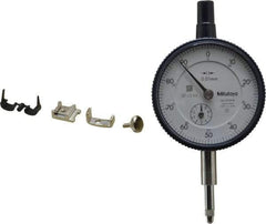 Mitutoyo - 10mm Range, 0-100 Dial Reading, 0.01mm Graduation Dial Drop Indicator - 2-3/16" Dial, 1mm Range per Revolution, 0.013mm Accuracy, Revolution Counter - Americas Industrial Supply