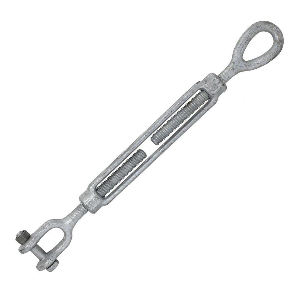 Turnbuckles; Turnbuckle Type: Jaw & Eye; Working Load Limit: 2200 lb; Thread Size: 1/2-6 in; Turn-up: 6 in; Closed Length: 13.48 in; Material: Steel; Finish: Galvanized