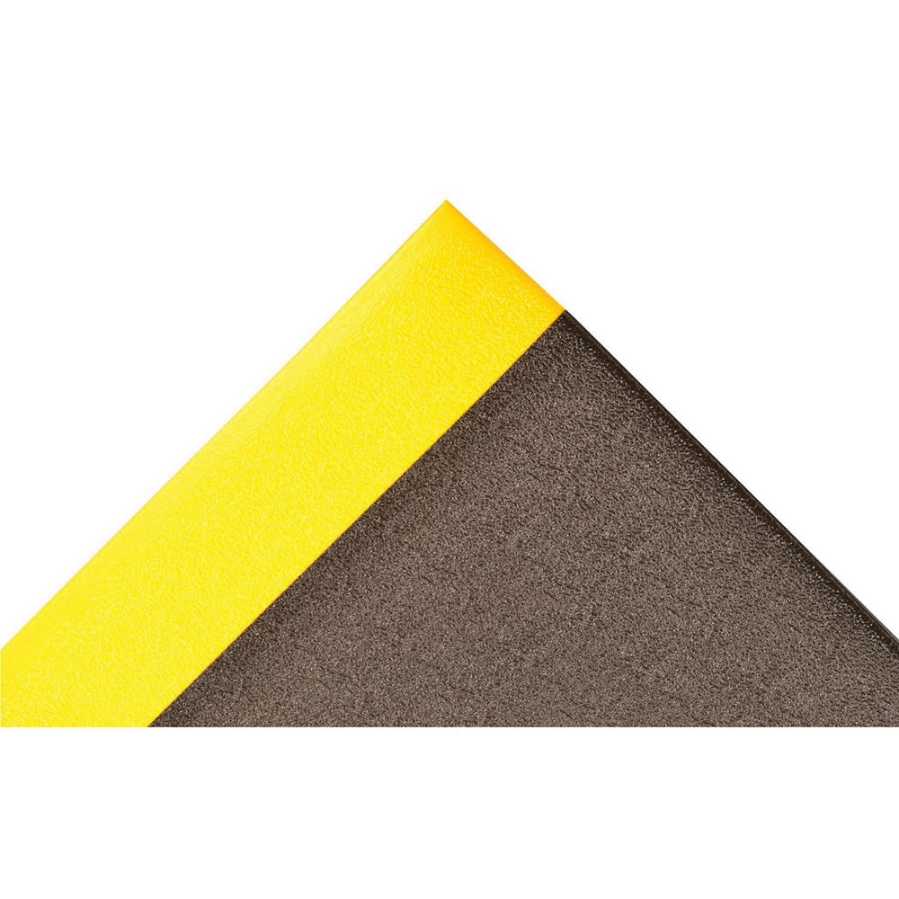 Anti-Fatigue Mat:  144.0000″ Length,  36.0000″ Wide,  3/8″ Thick,  Closed Cell Polyvinylchloride,  Beveled Edge,  Medium Duty Pebbled,  Black & Yellow,  Dry