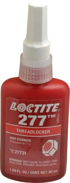 Loctite - 50 mL Bottle, Red, High Strength Liquid Threadlocker - Series 277, 24 hr Full Cure Time, Hand Tool, Heat Removal - Americas Industrial Supply