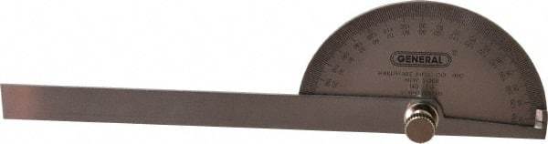 General - 6 Inch Long Blade, 180° Max Measurement, 1° Dial Graduation, Round Head Protractor - Accuracy Up to 1°, 0 to 180 Dial Range - Americas Industrial Supply