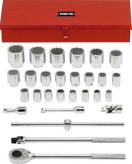 Proto - 28 Piece 3/4" Drive Chrome Finish Socket Set - 12 Points, 21mm to 60mm Range, Metric Measurement Standard - Americas Industrial Supply