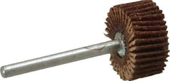 Merit Abrasives - 3/4" Diam x 3/8" Face Width, Medium Aluminum Oxide Coated Mounted Flap Wheel - 1/8" Shank Mount, 80 Grit, Cloth Backing, 35,000 Max RPM - Americas Industrial Supply