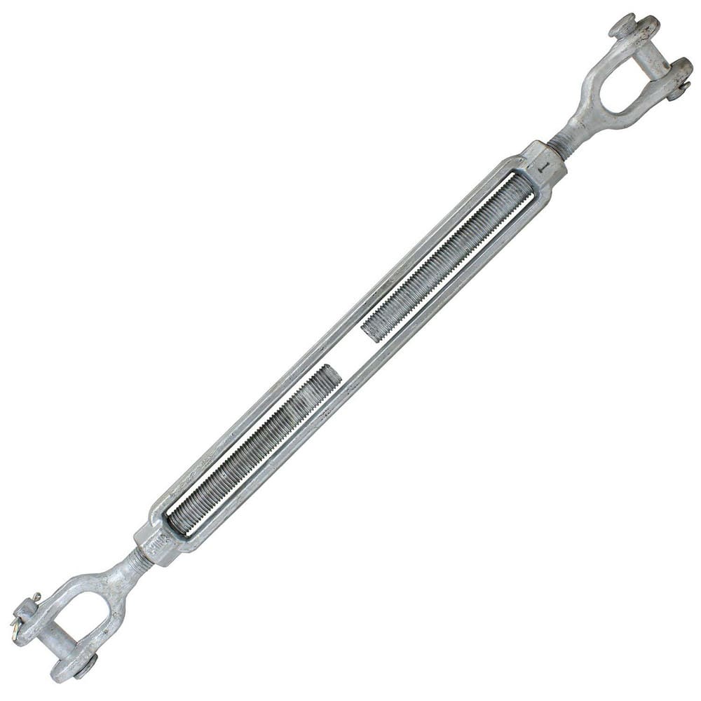 Turnbuckles; Turnbuckle Type: Jaw & Jaw; Working Load Limit: 10000 lb; Thread Size: 1-18 in; Turn-up: 18 in; Closed Length: 32.06 in; Material: Steel; Finish: Galvanized