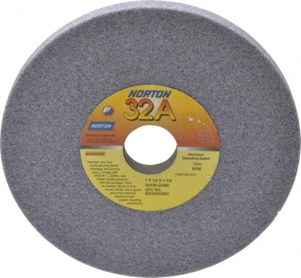 Norton - 7" Diam x 1-1/4" Hole x 1/2" Thick, G Hardness, 46 Grit Surface Grinding Wheel - Aluminum Oxide, Type 1, Coarse Grade, 3,600 Max RPM, Vitrified Bond, No Recess - Americas Industrial Supply