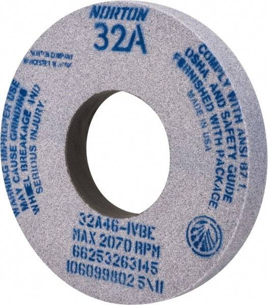 Norton - 12" Diam x 5" Hole x 1-1/2" Thick, I Hardness, 46 Grit Surface Grinding Wheel - Aluminum Oxide, Type 1, Coarse Grade, 2,070 Max RPM, Vitrified Bond, No Recess - Americas Industrial Supply