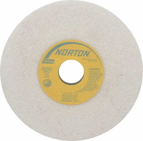 Norton - 7" Diam x 1-1/4" Hole x 1/2" Thick, G Hardness, 46 Grit Surface Grinding Wheel - Aluminum Oxide, Type 1, Coarse Grade, 3,600 Max RPM, Vitrified Bond, No Recess - Americas Industrial Supply