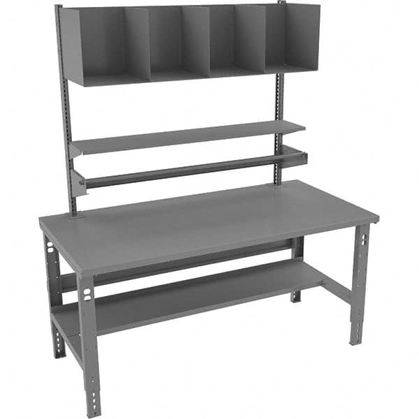 Tennsco - 72 Wide x 36" Deep x 83-7/16" High, Steel Workbench with Lower Shelf - Adjustable Legs, Medium Gray - Americas Industrial Supply