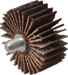 Merit Abrasives - 1-3/8" Diam x 5/8" Face Width, Medium Aluminum Oxide Coated Mounted Flap Wheel - 1/4-20 Threaded Mount, 60 Grit, Cloth Backing, 30,000 Max RPM - Americas Industrial Supply