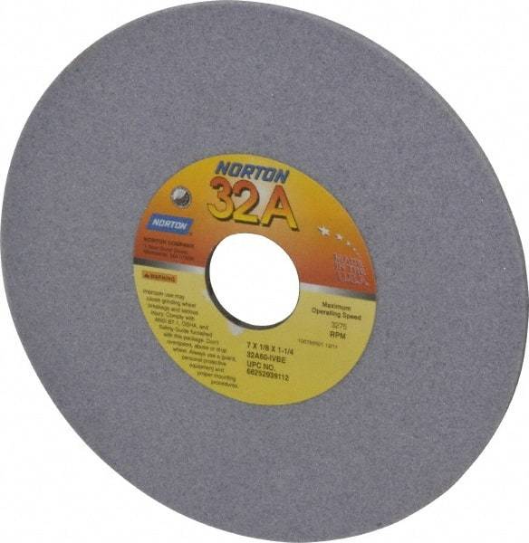 Norton - 7" Diam x 1-1/4" Hole x 1/8" Thick, I Hardness, 60 Grit Surface Grinding Wheel - Aluminum Oxide, Type 1, Medium Grade, 3,275 Max RPM, Vitrified Bond, No Recess - Americas Industrial Supply