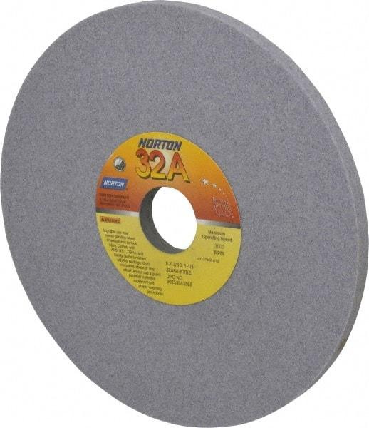 Norton - 8" Diam x 1-1/4" Hole x 3/8" Thick, K Hardness, 60 Grit Surface Grinding Wheel - Aluminum Oxide, Type 1, Medium Grade, 3,600 Max RPM, Vitrified Bond, No Recess - Americas Industrial Supply
