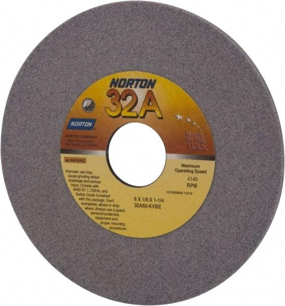 Norton - 6" Diam x 1-1/4" Hole x 1/8" Thick, K Hardness, 60 Grit Surface Grinding Wheel - Aluminum Oxide, Medium Grade, 4,140 Max RPM, Vitrified Bond - Americas Industrial Supply