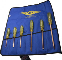 Ampco - 6 Piece Phillips & Slotted Screwdriver Set - Blade Sizes: Width 9/32, 5/16 & 25/64, Bit Sizes: Philips #1 to #3 - Americas Industrial Supply