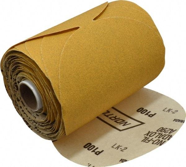 Norton - 5" Diam, 100 Grit Aluminum Oxide Adhesive PSA Disc - Medium Grade, Gold, C Weighted Backing, Flexible - Americas Industrial Supply