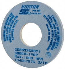 Norton - 14" Diam x 5" Hole x 1" Thick, I Hardness, 60 Grit Surface Grinding Wheel - Ceramic, Type 1, Medium Grade, 1,800 Max RPM, Vitrified Bond, No Recess - Americas Industrial Supply
