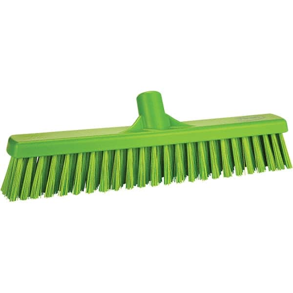 Vikan - 16" Fine Particle Polyester Push Broom - 2" Bristle Length, Plastic Block, European Threaded Handle Connection, Handle Sold Separately - Americas Industrial Supply