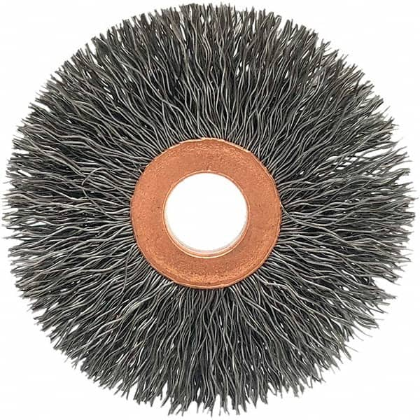 Brush Research Mfg. - 2-1/2" OD, 1/2" Arbor Hole, Crimped Stainless Steel Wheel Brush - Americas Industrial Supply