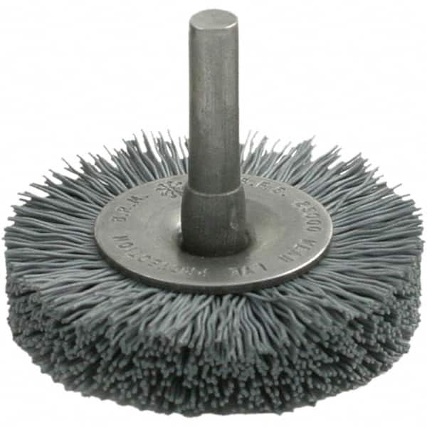 Brush Research Mfg. - 1-1/4" OD, Crimped Abrasive Nylon Wheel Brush - 7/16" Face Width, 1/8" Trim Length, 25,000 RPM - Americas Industrial Supply