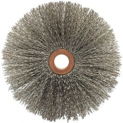 Brush Research Mfg. - 4" OD, 5/8" Arbor Hole, Crimped Carbon Wheel Brush - 5/8" Face Width, 1-9/16" Trim Length, 20,000 RPM - Americas Industrial Supply