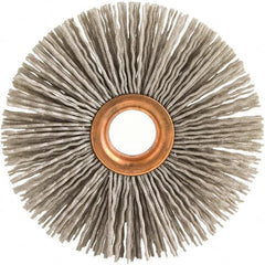 Brush Research Mfg. - 4" OD, 5/8" Arbor Hole, Crimped Abrasive Nylon Wheel Brush - 3/4" Face Width, 1-7/16" Trim Length, 20,000 RPM - Americas Industrial Supply