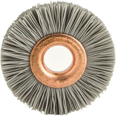 Brush Research Mfg. - 1" OD, 3/8" Arbor Hole, Crimped Abrasive Nylon Wheel Brush - 1/4" Face Width, 1/8" Trim Length, 20,000 RPM - Americas Industrial Supply