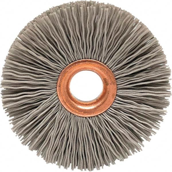 Brush Research Mfg. - 4" OD, 1/2" Arbor Hole, Crimped Abrasive Nylon Wheel Brush - 3/4" Face Width, 1-7/16" Trim Length, 20,000 RPM - Americas Industrial Supply