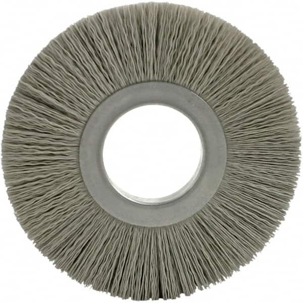 Brush Research Mfg. - 8" OD, 3-1/4" Arbor Hole, Crimped Abrasive Nylon Wheel Brush - 17/32" Face Width, 1-7/8" Trim Length, 5,000 RPM - Americas Industrial Supply